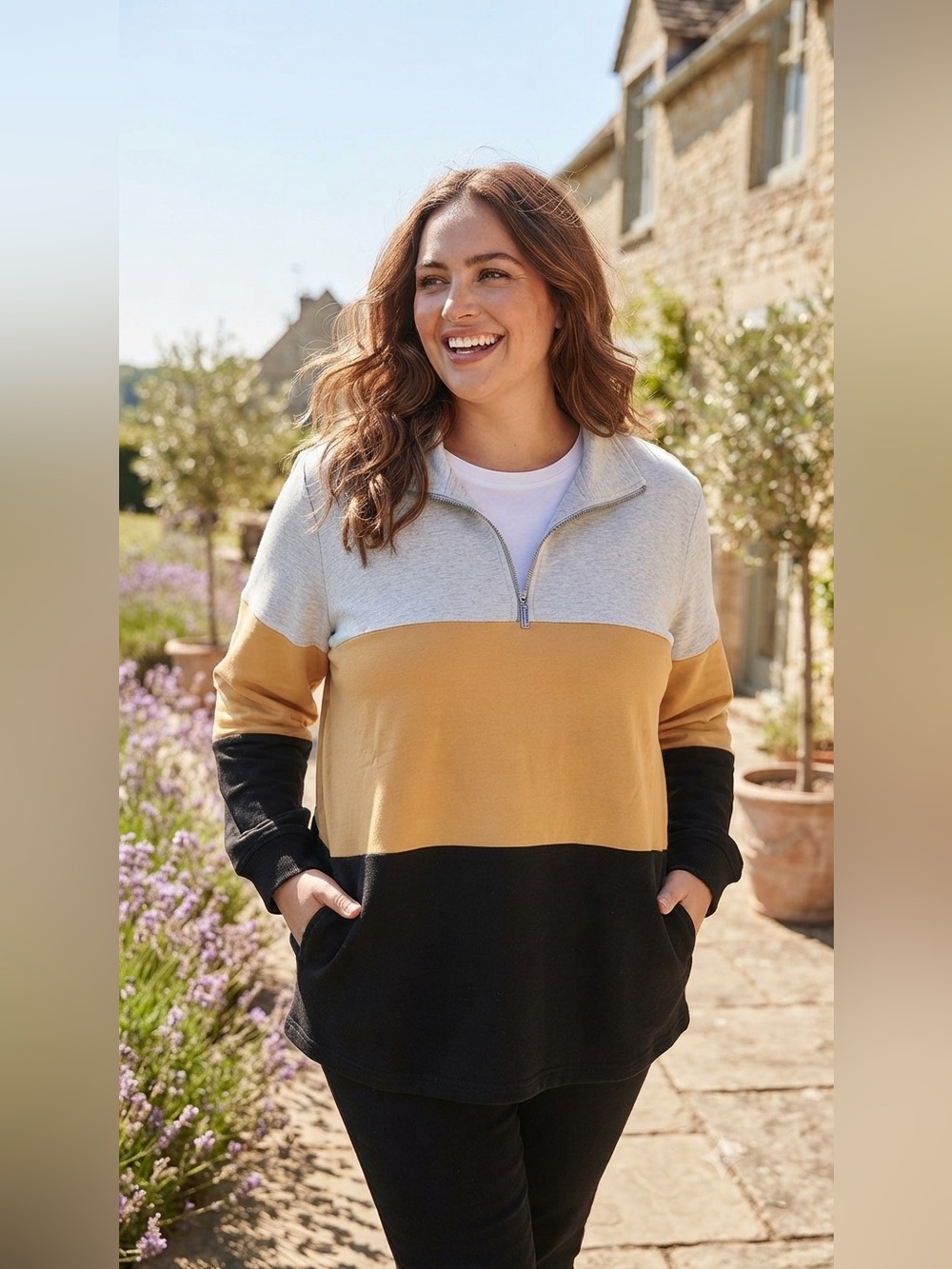 SIZE 2X Denim&Co. Active® NEW Women's Colorblock 1/4 Zip Sweatshirt